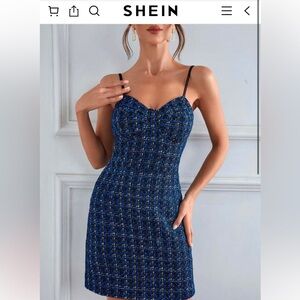 SHEIN Navy and Black Tweed Mini Dress